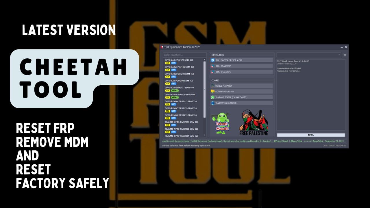 Cheetah tool imei repair network unlock flash firmware reset frp remove mdm huawei id reset payjoy remove change csc read unlock code reset security.