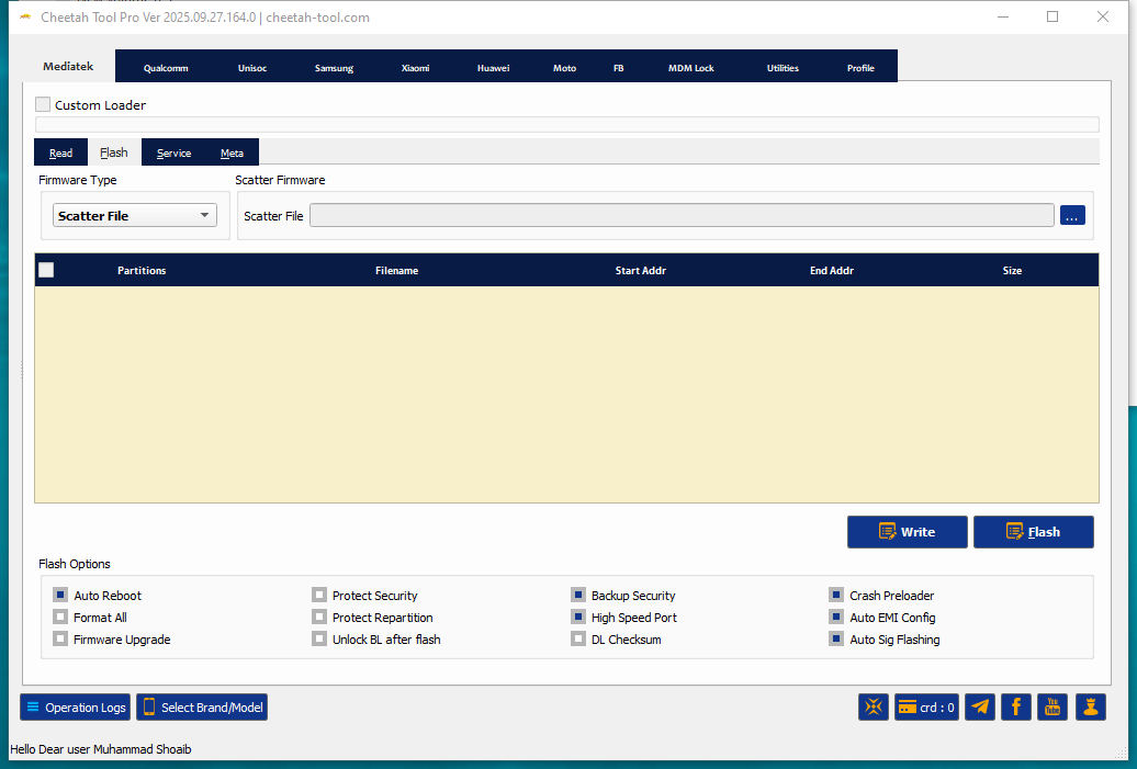 Cheetah tool pro interface for imei repair unlock network reset frp remove mdm and flash firmware