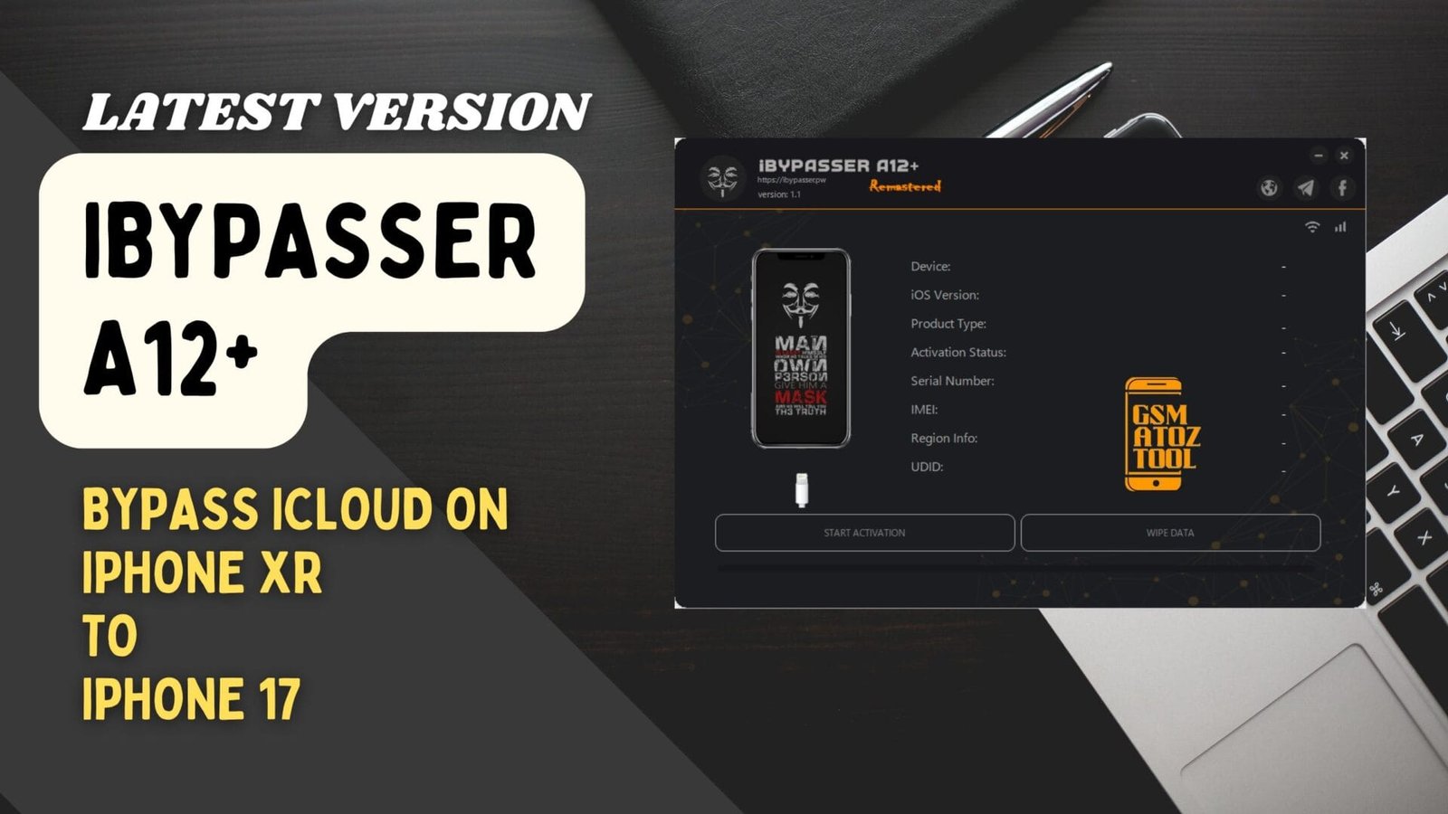 Ibypasser a12 plus tool for icloud bypass on iphone xr to iphone 17