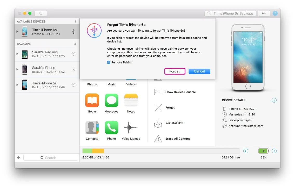 Forget dialog forget highlighted