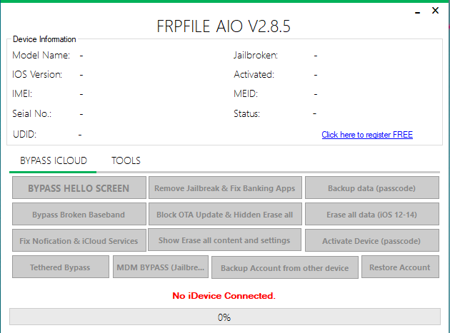 iFrpfile All In One Tool AIO v2.8.5 Free Tool iCloud Bypass