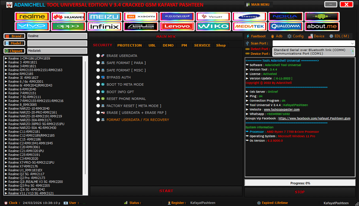 Adanichell tool interface showing android unlocking and repair