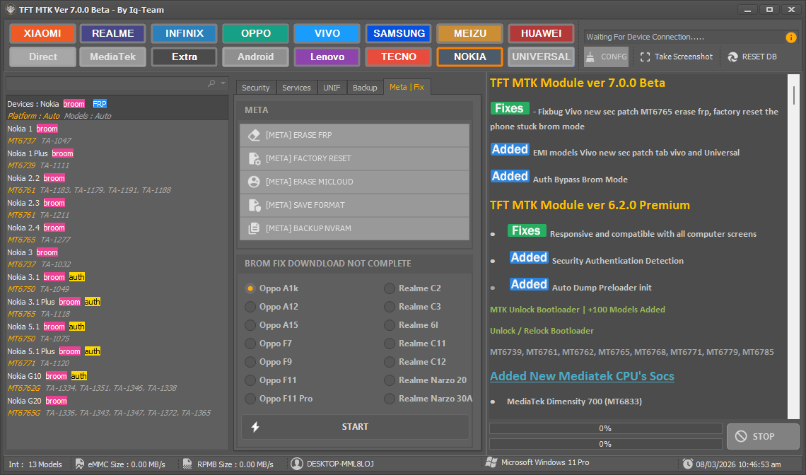 Tft mtk module tool meta fix tab showing options to erase micloud and fix brom download issues for oppo and realme.