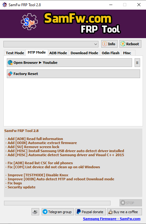 SamFw FRP 2.8 Unblock Samsung FRP In One Click Tool