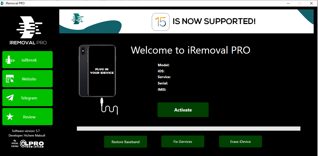 iRemoval PRO V5.7 ICloud Bypass Windows Tool
