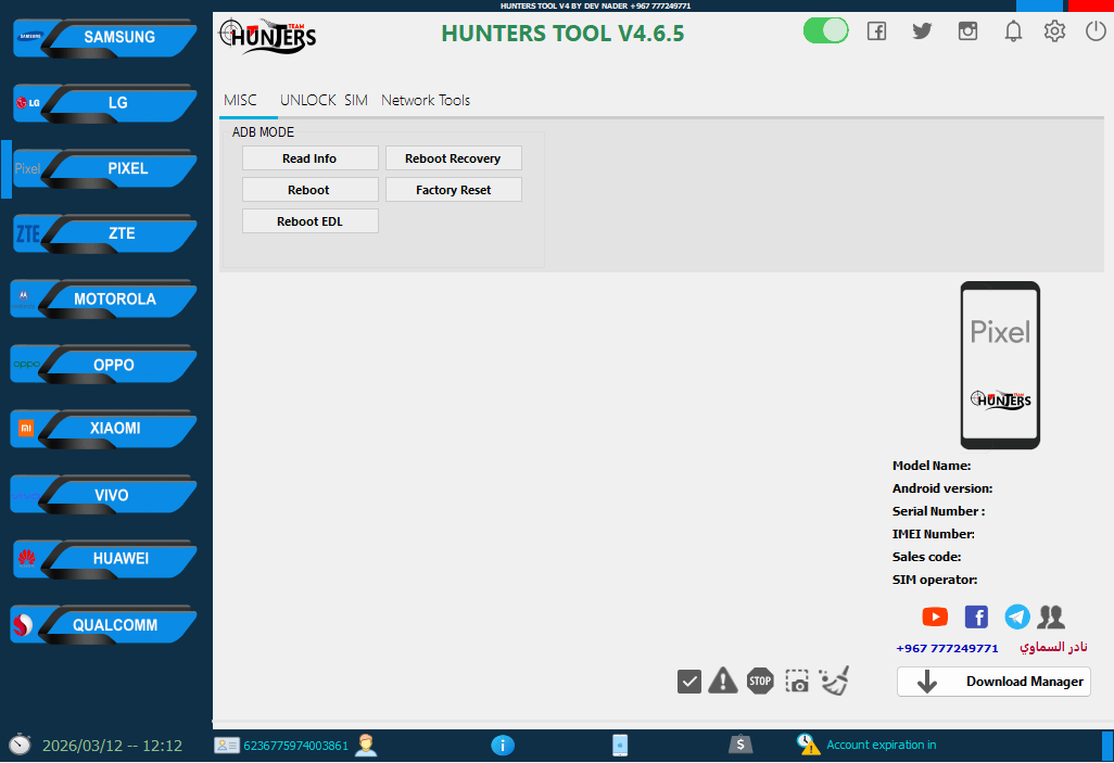 Hunters tool the pixel section with adb mode options for device info reboot recovery factory reset and edl reboot.