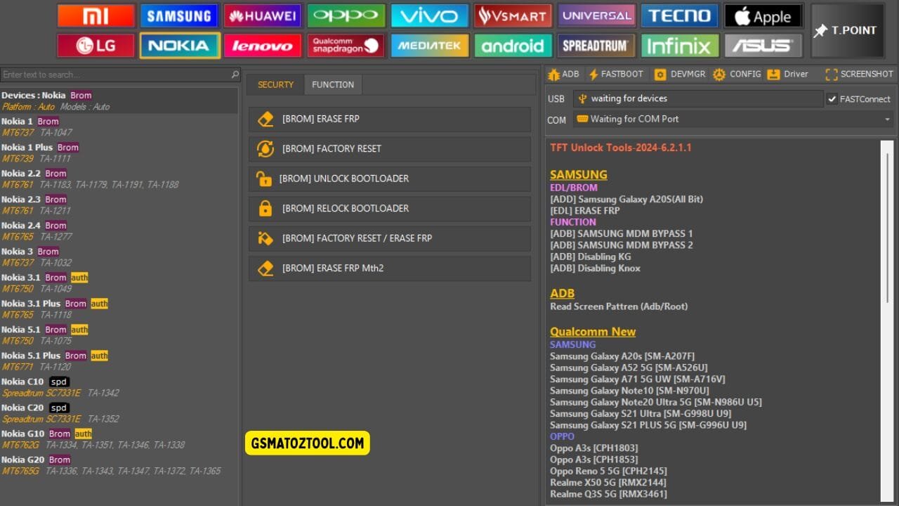 Tft unlock tool latest version free download (all-in-one solution) 38 Tft unlock tool interface showing nokia devices with frp erase factory reset and bootloader options