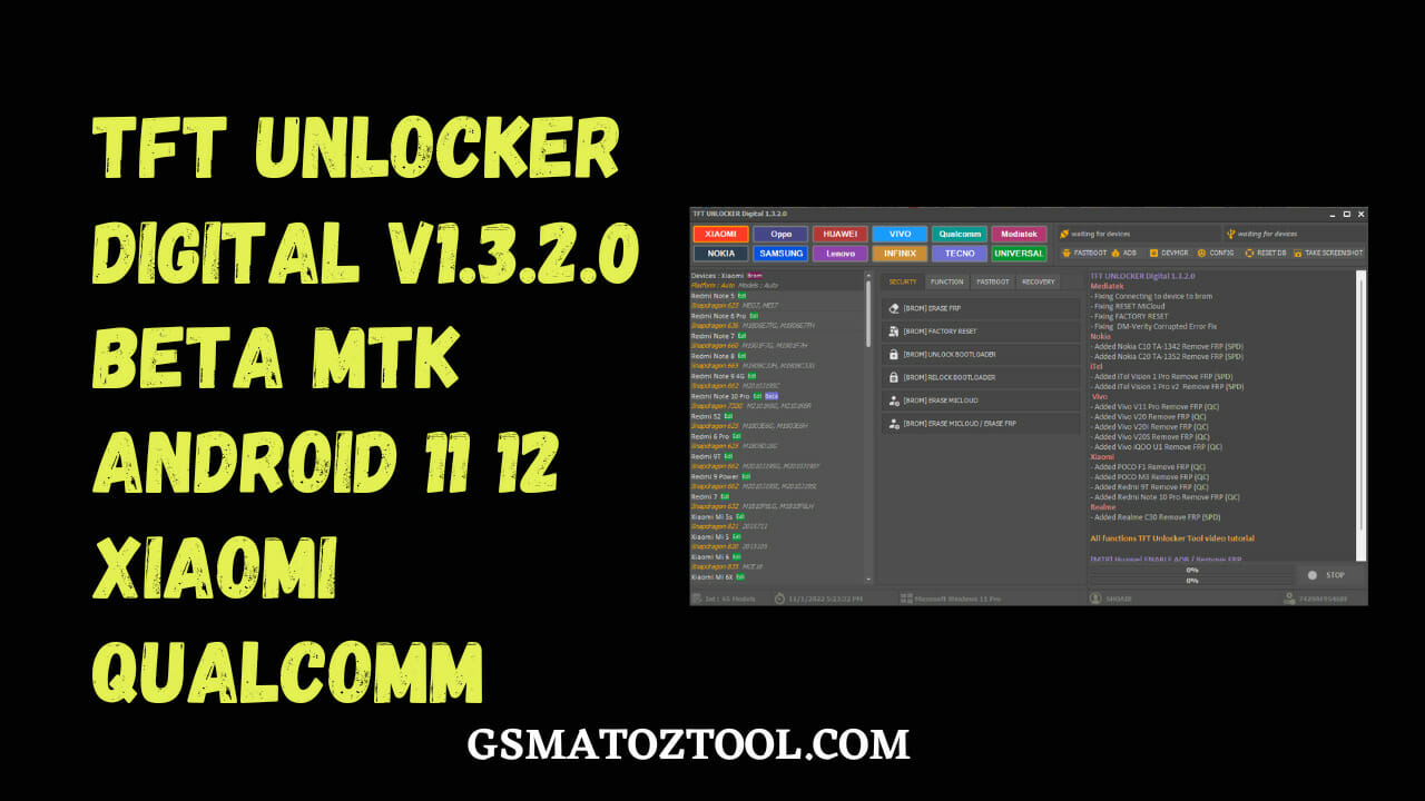 TFT UNLOCKER DIGITAL V1.3.2.0 BETA MTK Android 11 12 Xiaomi Qualcomm