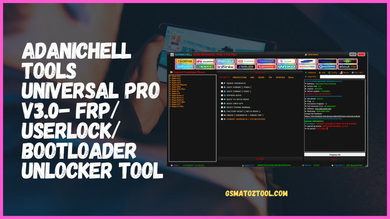 Adanichell tool universal pro v3. 0 remove frp/mi account/format unlock tool