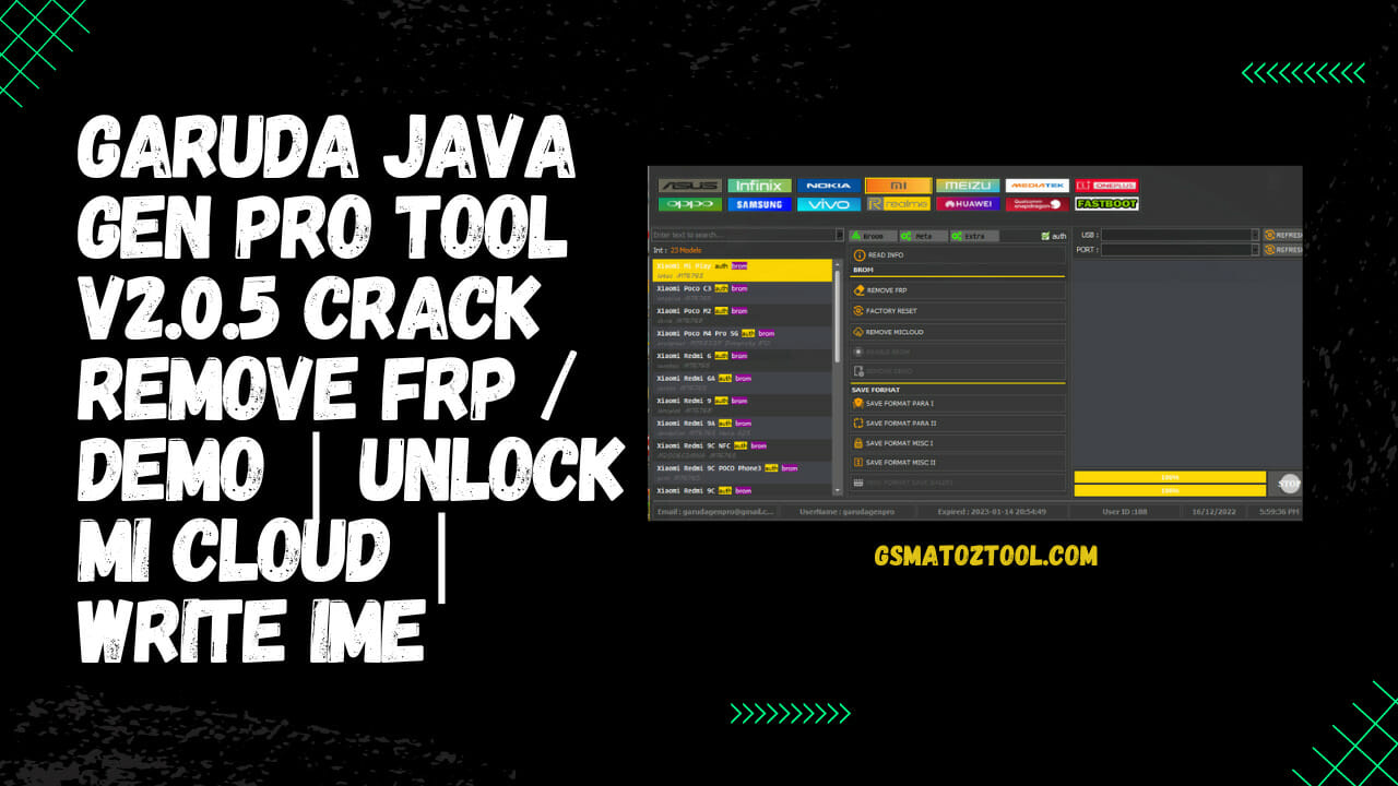 Garuda JAVA Gen Pro Tool V2.0.5 Remove FRP Unlock MI Cloud Write IME Tool