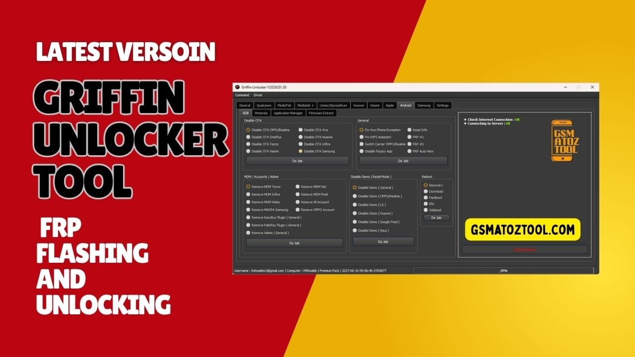 Griffin unlocker tool 2026. 03. 06 all-in-one flash frp knox & mdm removal 1 Griffin unlocker tool latest version poster showing frp flashing and unlocking