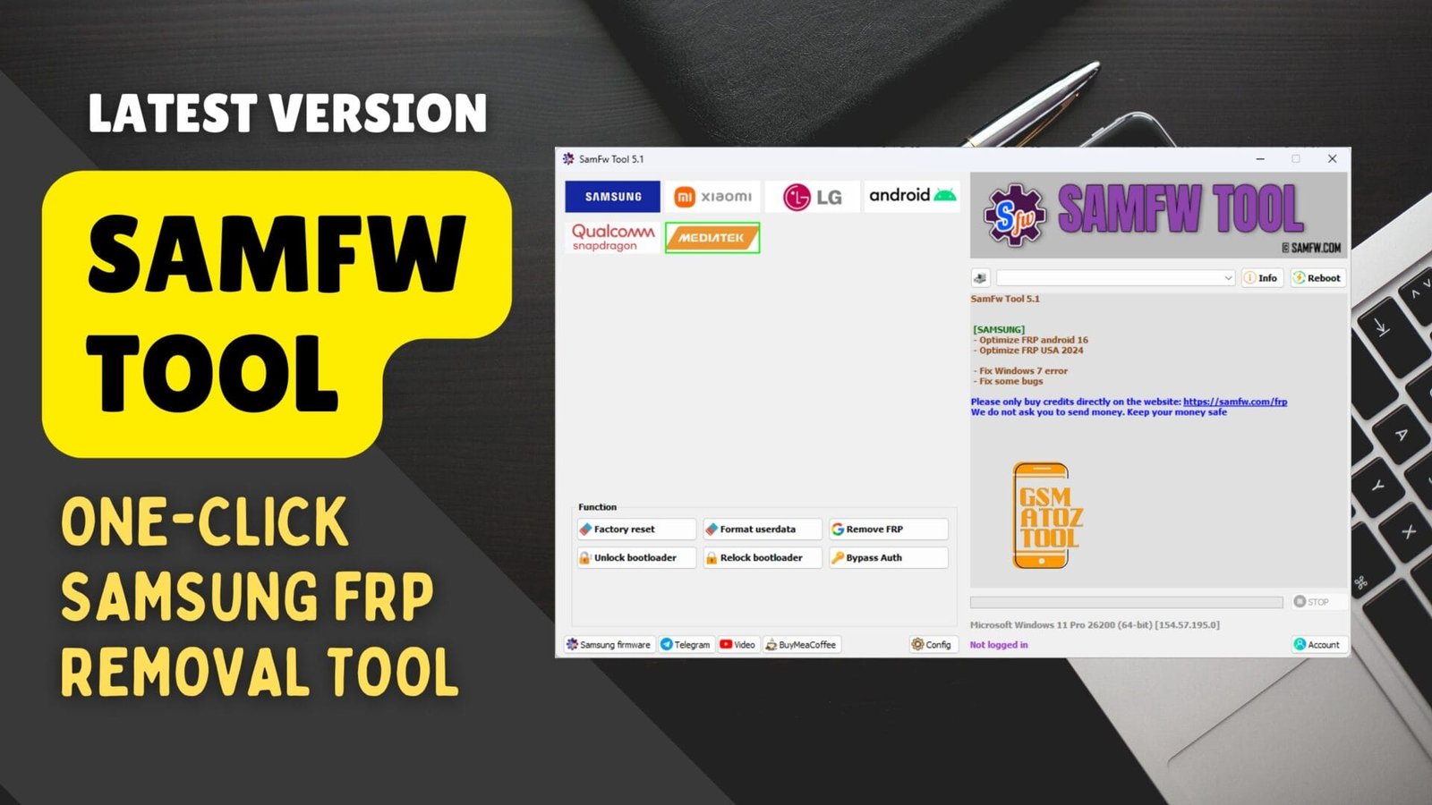 Samfw tool 5. 4 one-click samsung frp removal tool 1 Samfw tool interface for samsung frp removal and android device management