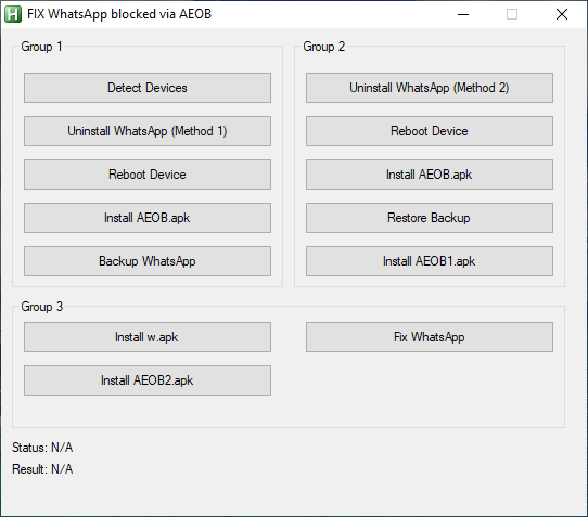 Fix whatsapp blocked via aeob tool Fix whatsapp blocked via aeob tool
