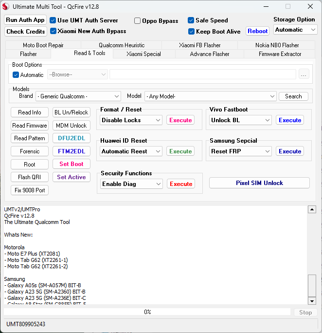 Umt qcfire latest setup free download for flashing frp reset and qualcomm device repair