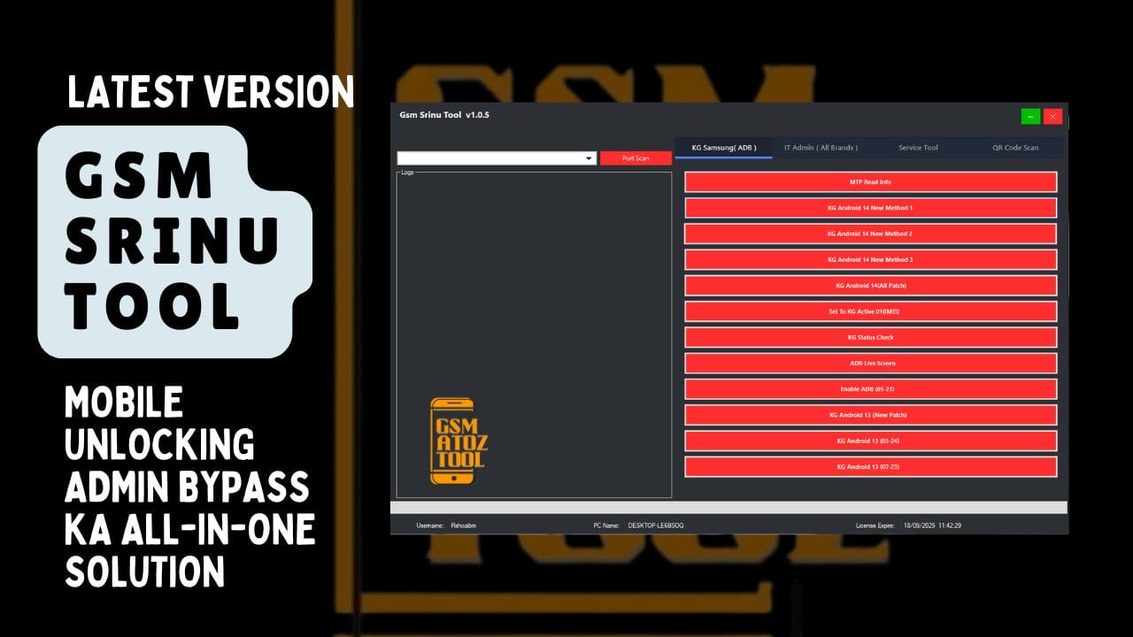 Gsm srinu tool mobile unlocking & admin bypass ka all-in-one solution