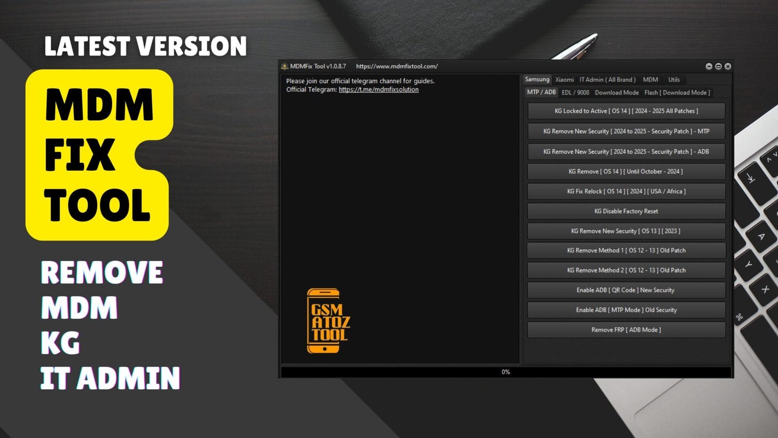 Mdm fix tool v1. 0. 9. 9 remove mdm / kg / it admin 1 Mdm fix tool interface for removing mobile mdm locks and repairing restricted android devices