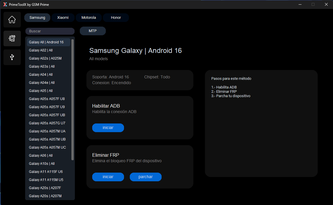 Primetool x software interface for android unlocking flashing and repair functions