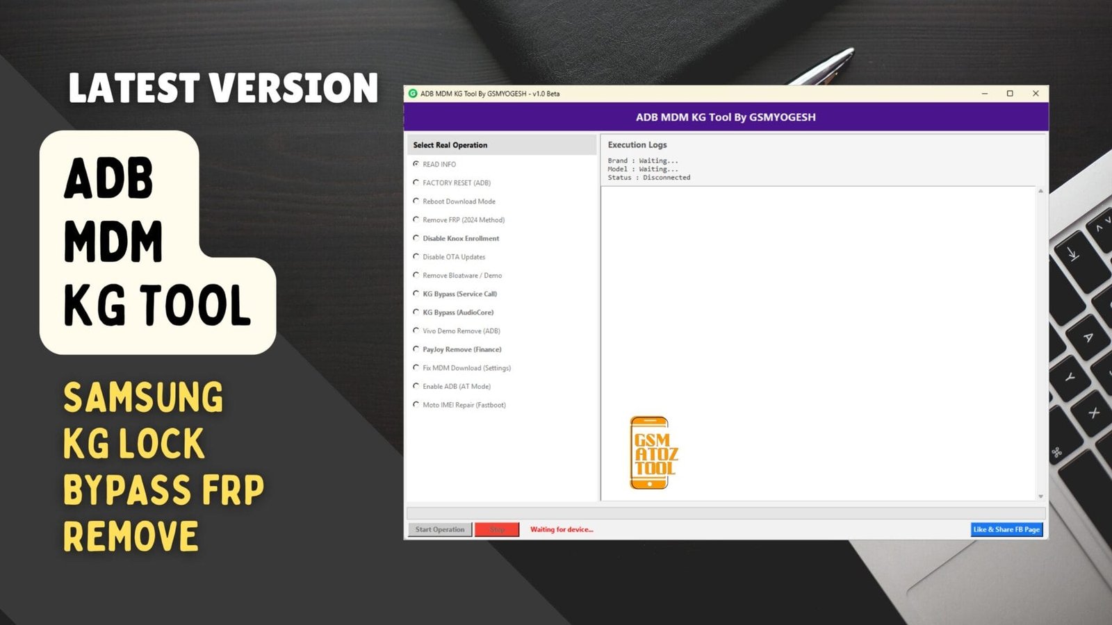 Adb mdm kg tool samsung kg lock bypass and frp remove options.
