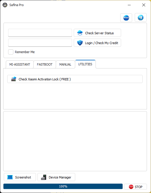 Safina pro tool download interface showing xiaomi fastboot to edl and frp removal options