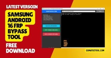 Samsung android 16 frp bypass tool interface showing frp lock removal process on samsung devices