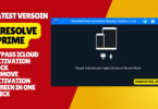 A computer screen showing the iresolveprime software successfully bypassing the icloud activation lock on an iphone.