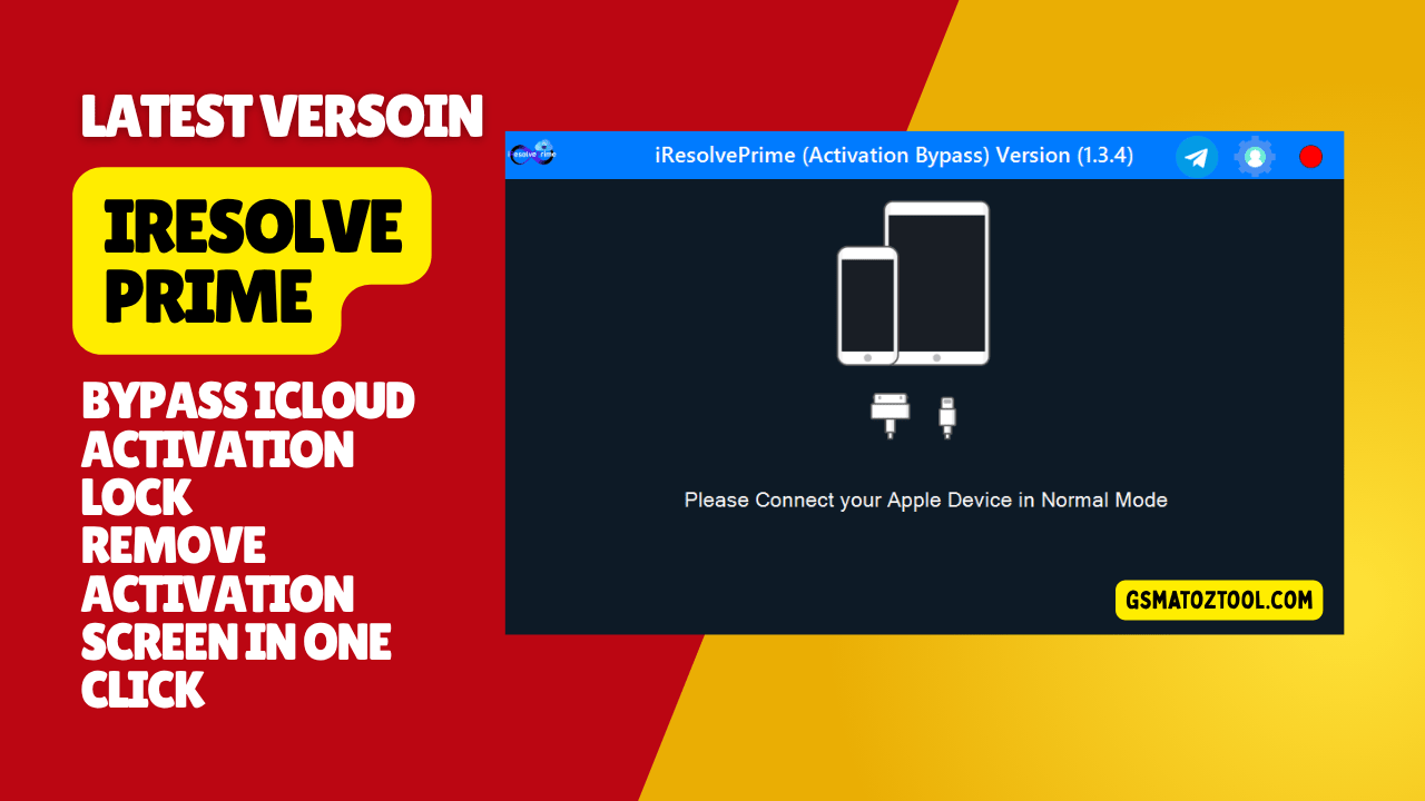 A computer screen showing the iresolveprime software successfully bypassing the icloud activation lock on an iphone.