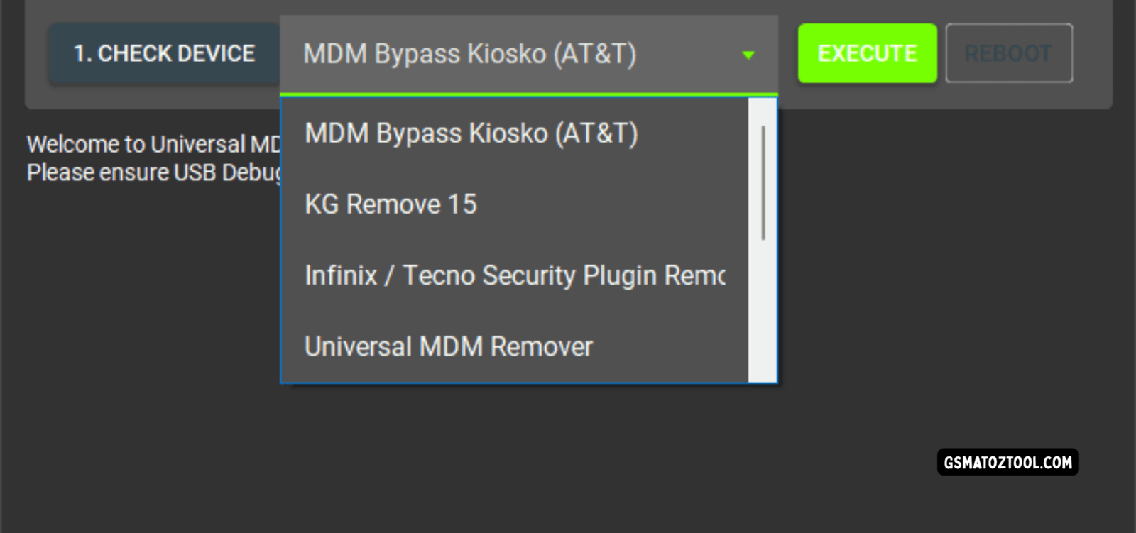 Universal mdm & kg bypass pro tool main interface showing one-click mdm and kg unlock options.