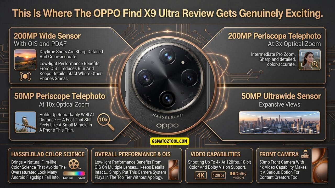 Oppo find x9 ultra smartphone showcasing its quad-camera system and premium eco leather back design