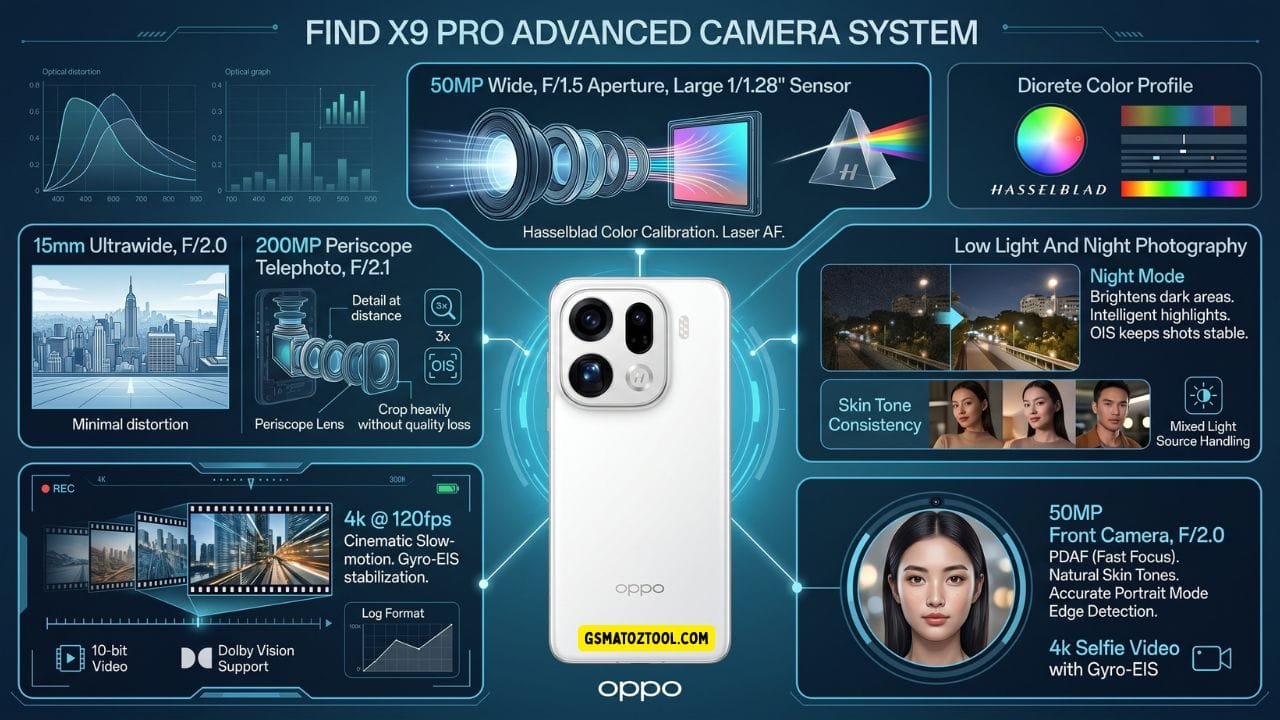 Oppo find x9 pro advanced camera system with 200mp periscope telephoto and hasselblad calibration