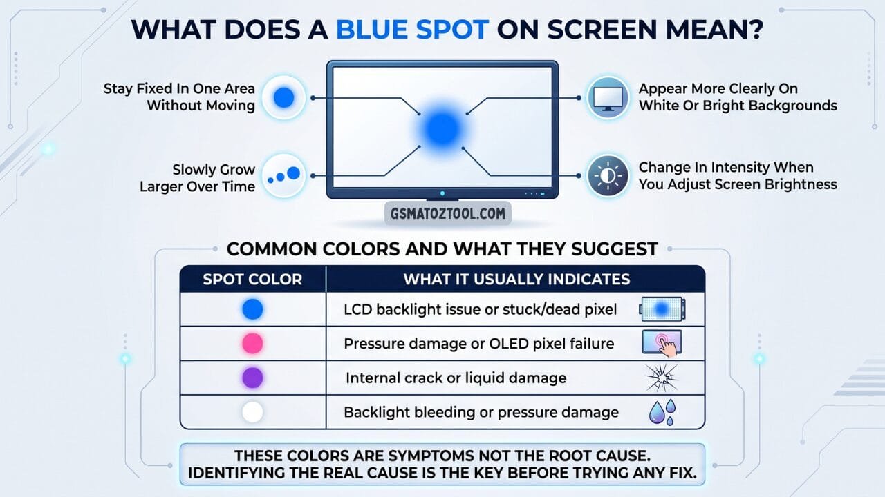 Blue spots on screen meaning and common colors explained infographic