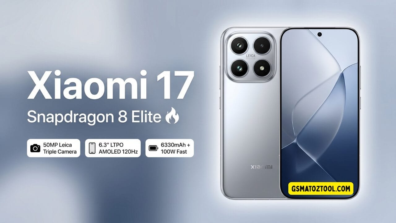 Xiaomi 17 review worth the price or just overhyped? 1 Xiaomi 17 hero product image in silver showing the back and front of the device with key specifications listed alongside the snapdragon 8 elite branding on a soft grey gradient background.
