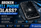 Smartphone with a heavily shattered screen next to repair tools illustrating a step-by-step guide to fixing broken cell phone glass