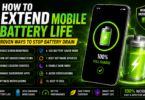 Infographic showing 10 proven ways to extend mobile battery life including reduce screen brightness turn off unused connections disable location manage background apps and enable dark mode