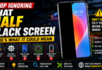 Smartphone with half of the screen black while the other half shows a colorful wallpaper illustrating a half black screen problem
