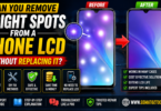 Lcd bright spots on a phone screen before and after fix showing a repaired display without replacement